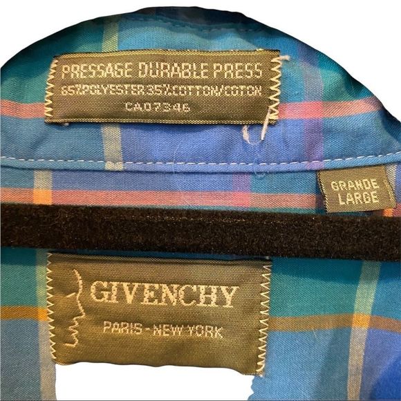 Givenchy pastel blue plaid long sleeve button front polyester/cotton shirt large - Picture 2 of 6